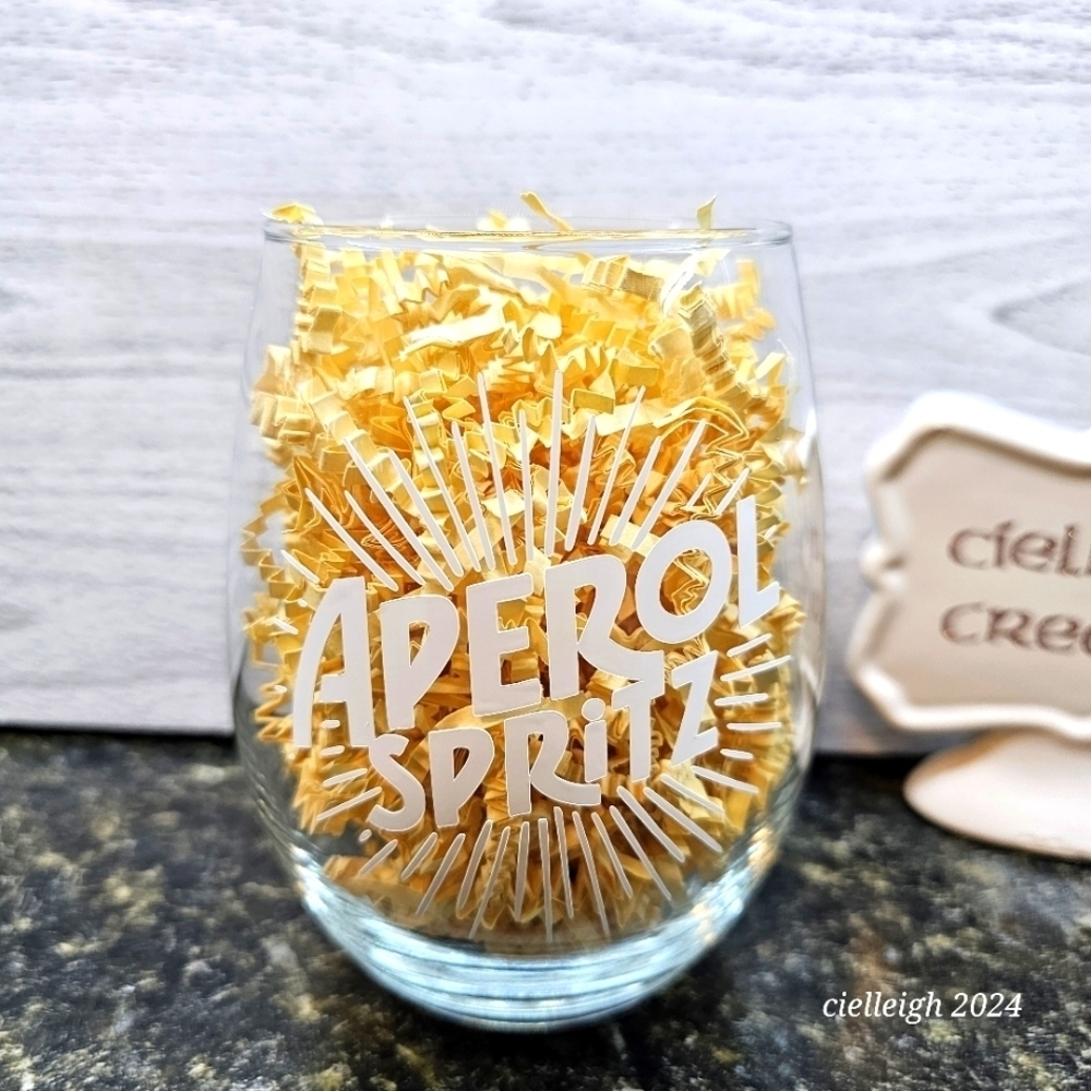 Aperol Spritz stemless wine glass Handcrafted